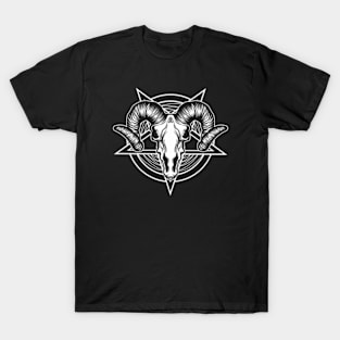 Satanic Goat Pentagram Skull Occult Lucifer Evil Baphomet T-Shirt